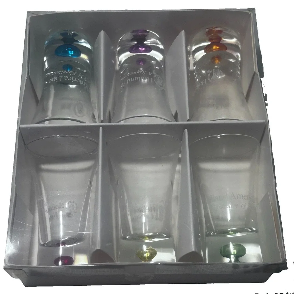 Vintage Holland America Line Shot/Shooter Rainbow Color Bubble Glasses Set Of 6